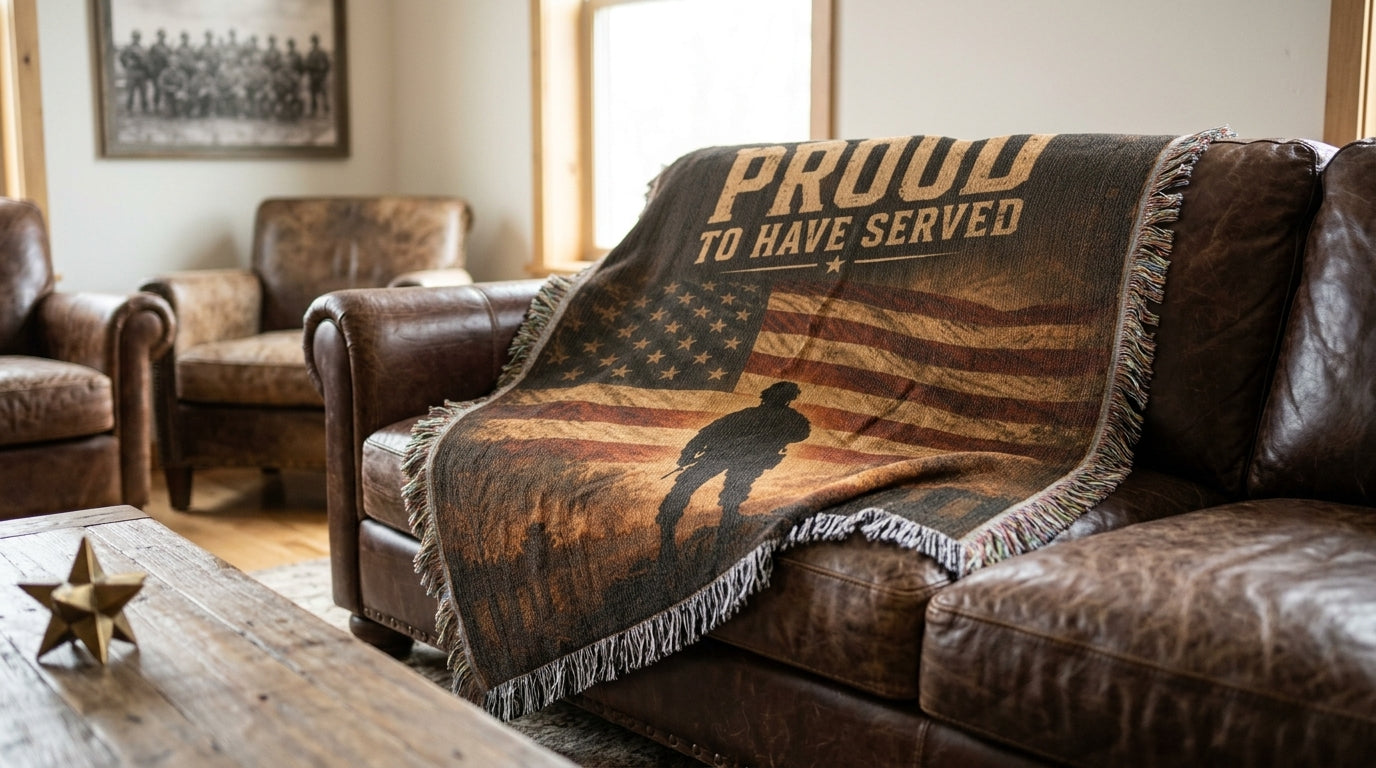 Proud To Have Served Veteran Woven Blanket | Patriotic Military Gift for Veterans