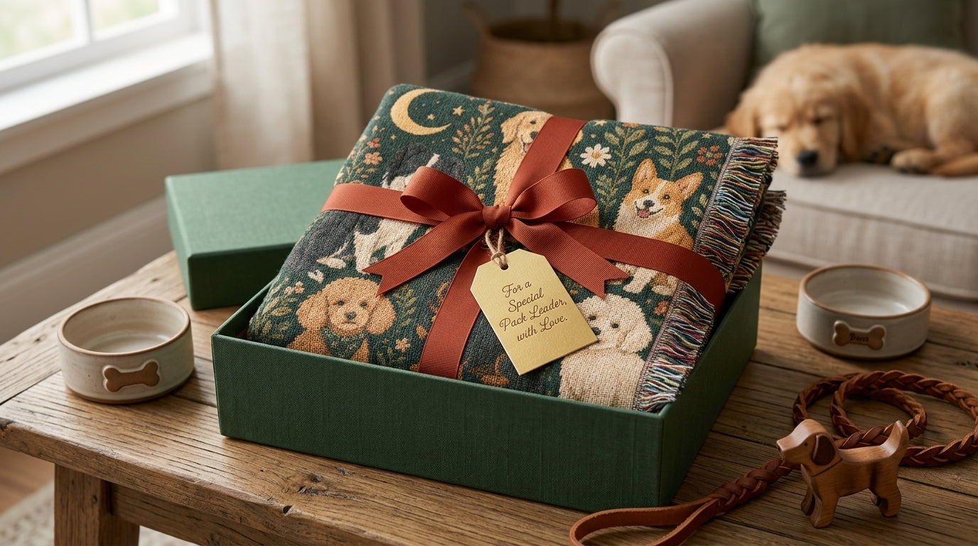 Dog Lover Woven Blanket | Floral Woodland Dogs Throw
