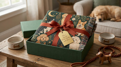 Dog Lover Woven Blanket | Floral Woodland Dogs Throw