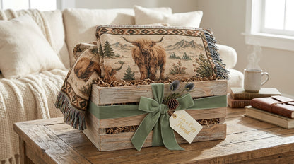 Highland Cow Woven Blanket | Rustic Farmhouse Throw