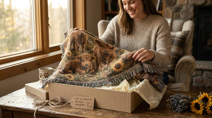 Highland Cow Calf Woven Blanket | Sunflower Farmhouse Throw