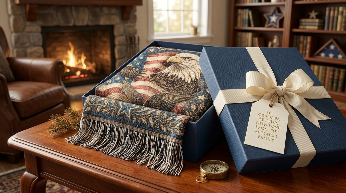 Patriotic Eagle Woven Blanket | American Flag Wildlife Throw Blanket