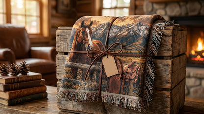 Mountain Ranch Horse Woven Blanket | Luxury Western Throw