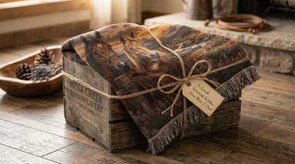 Western Horse Saddle Woven Blanket | Rustic Ranch Throw