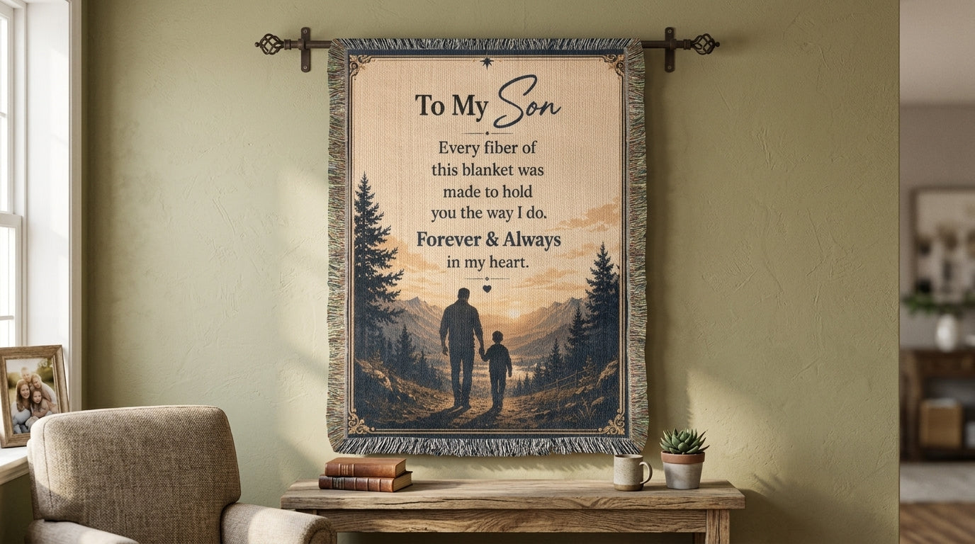 To My Son Woven Blanket | Forever & Always Gift from Dad