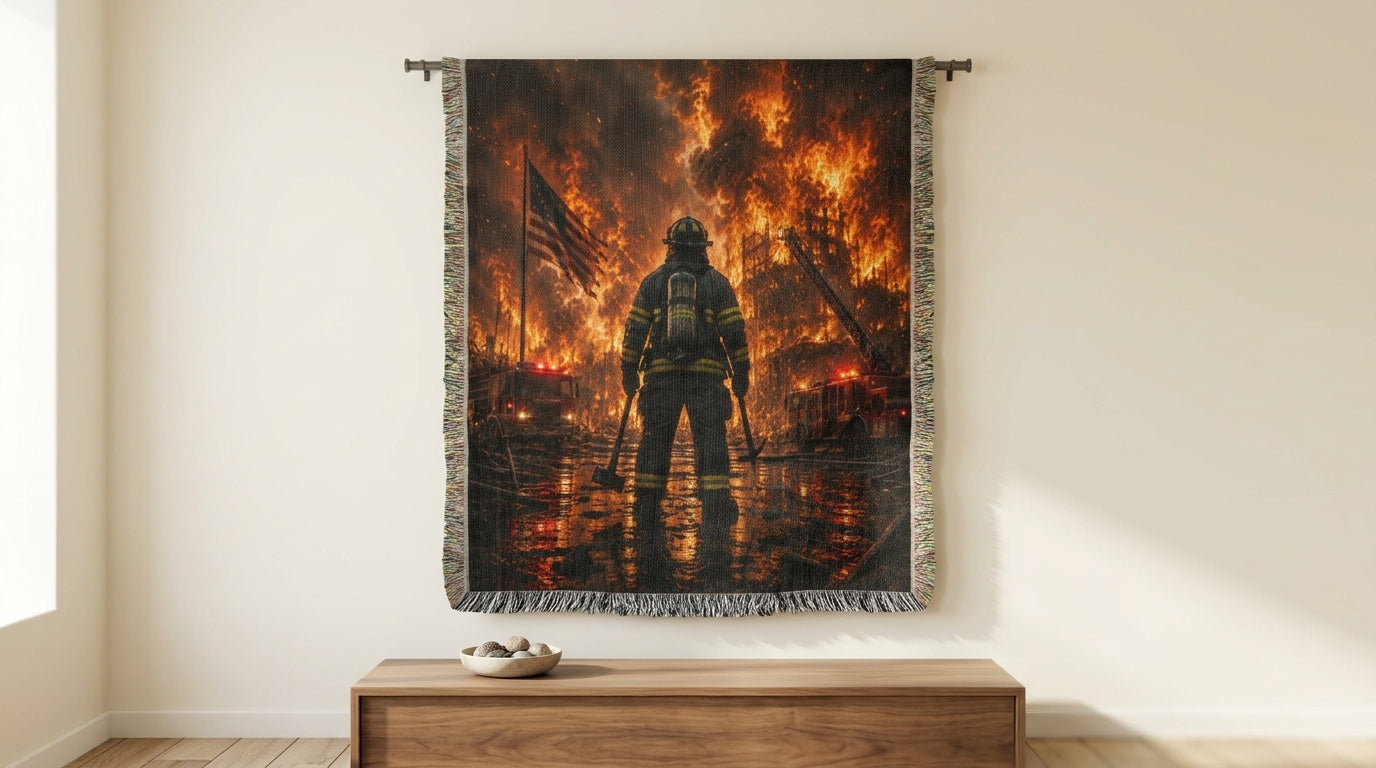 Firefighter Hero Woven Blanket | Patriotic First Responder Gift