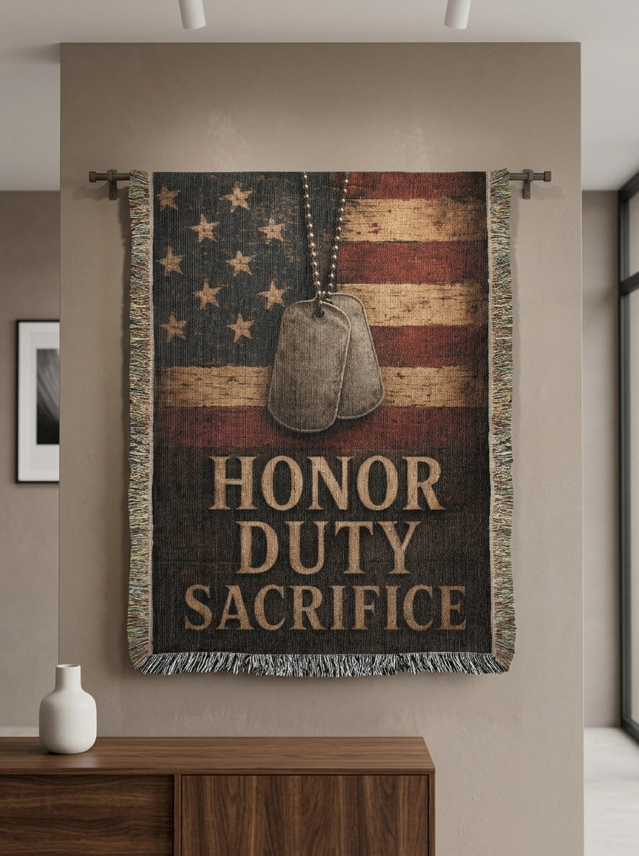 Honor Duty Sacrifice Woven Blanket | Patriotic Military Gift