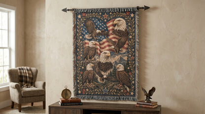 Patriotic Eagle Woven Blanket | American Flag Wildlife Throw Blanket