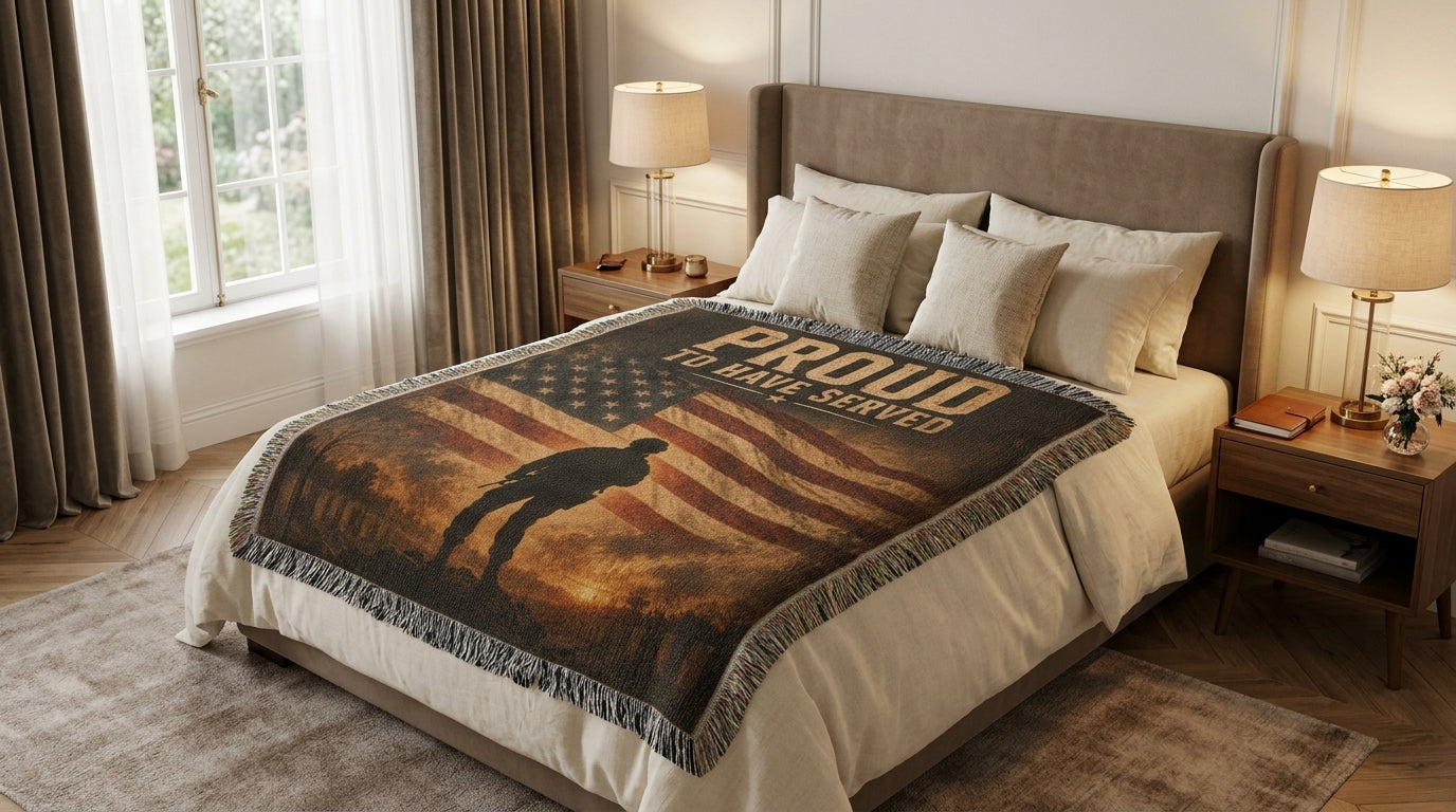 Proud To Have Served Veteran Woven Blanket | Patriotic Military Gift for Veterans