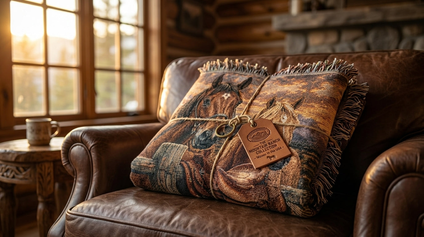 Western Horse Saddle Woven Blanket | Rustic Ranch Throw
