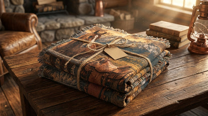 Mountain Ranch Horse Woven Blanket | Luxury Western Throw