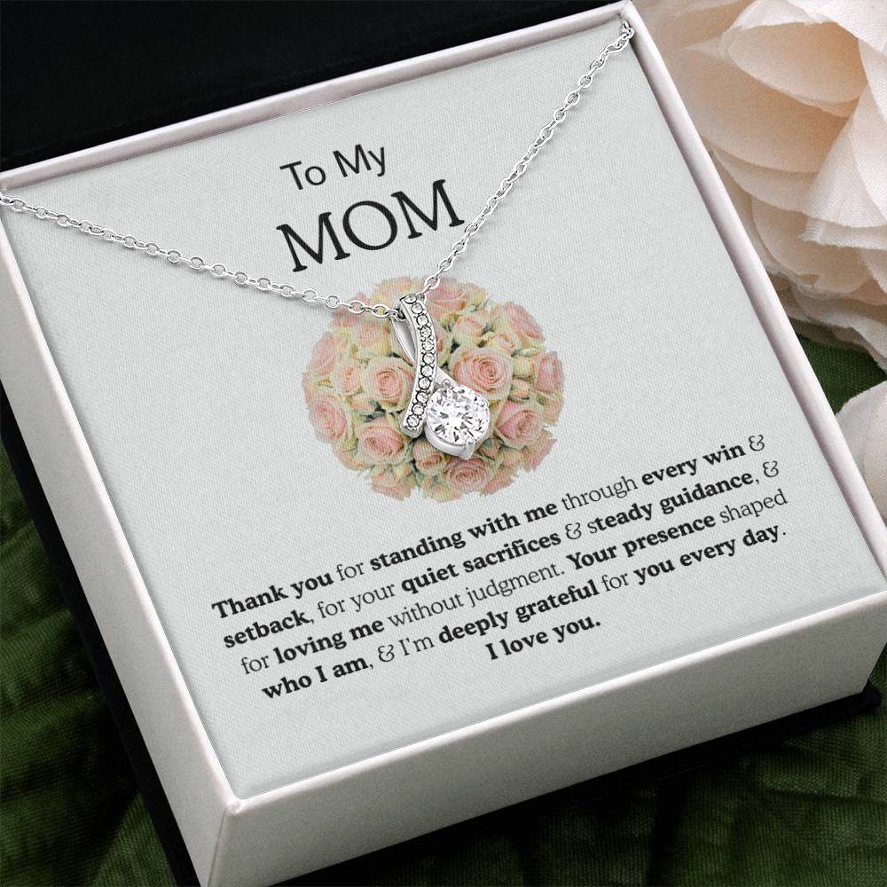 To My Mom Ribbon Love Bond Necklace, Gold or Silver Pendant, Mother’s Day, Birthday, Just Because Gift