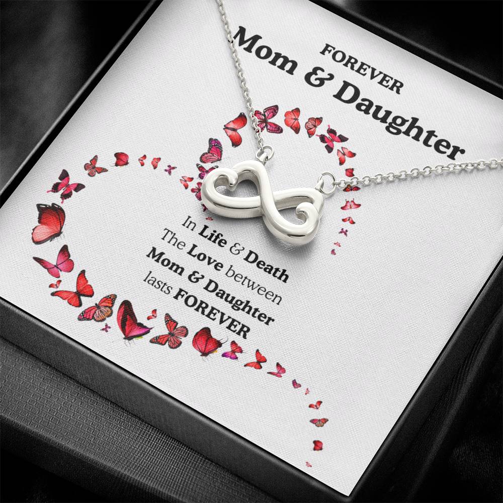 Mom & Daughter Infinity Heart Necklace Gift, Gold or Silver Sideways Infinity Pendant, Mother Daughter Jewelry Keepsake