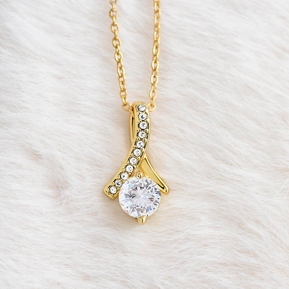 To My Mom Ribbon Love Bond Necklace, Gold or Silver Pendant, Mother’s Day, Birthday, Just Because Gift