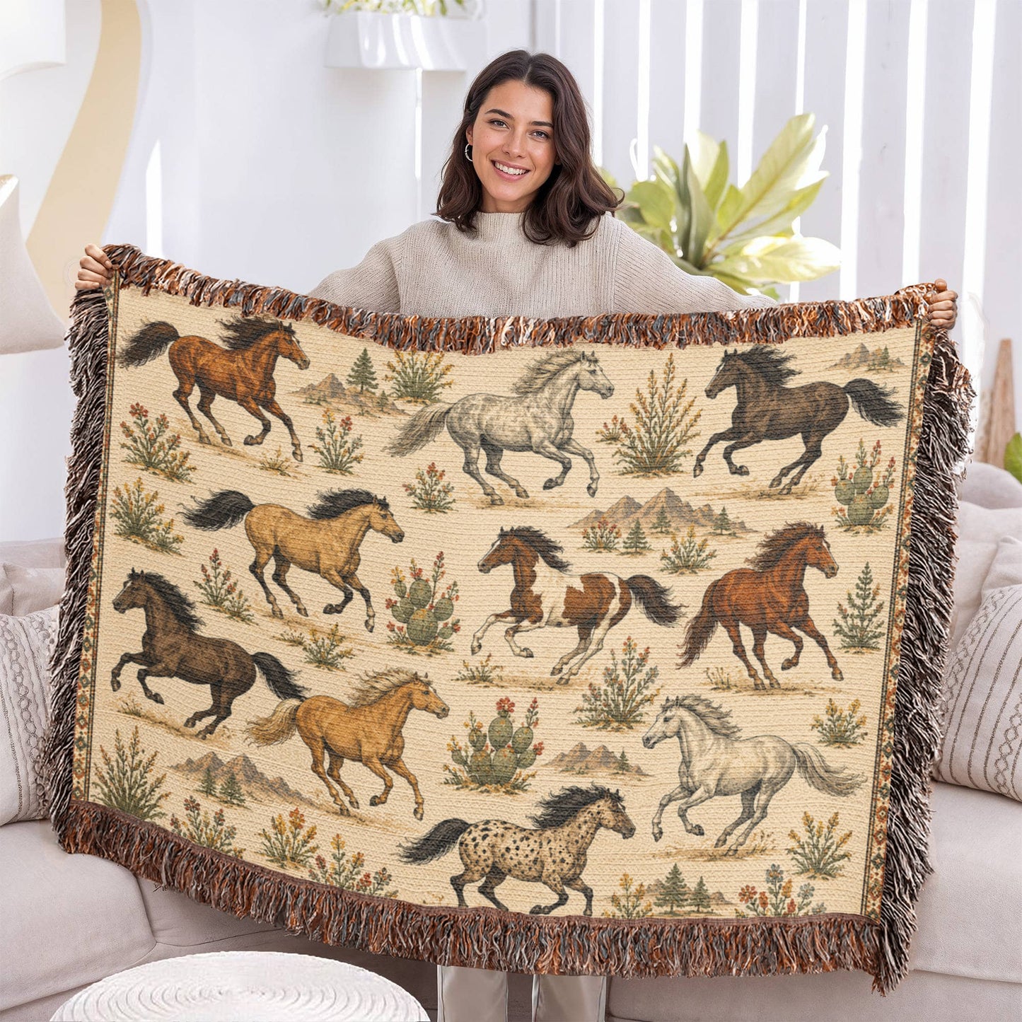 Wild Spirit Horse Blanket | Western Running Horses Throw Blanket | Rustic Ranch & Farmhouse Décor