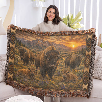 American Bison Woven Blanket | Rustic Western Throw