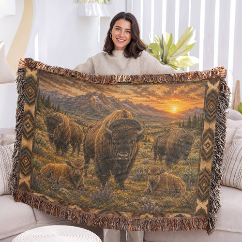 American Bison Woven Blanket | Rustic Western Throw