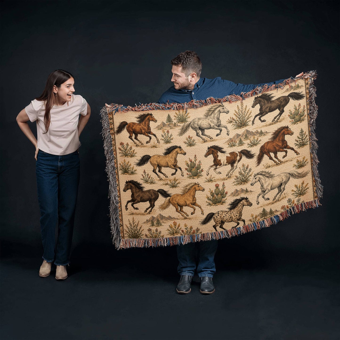Wild Spirit Horse Blanket | Western Running Horses Throw Blanket | Rustic Ranch & Farmhouse Décor