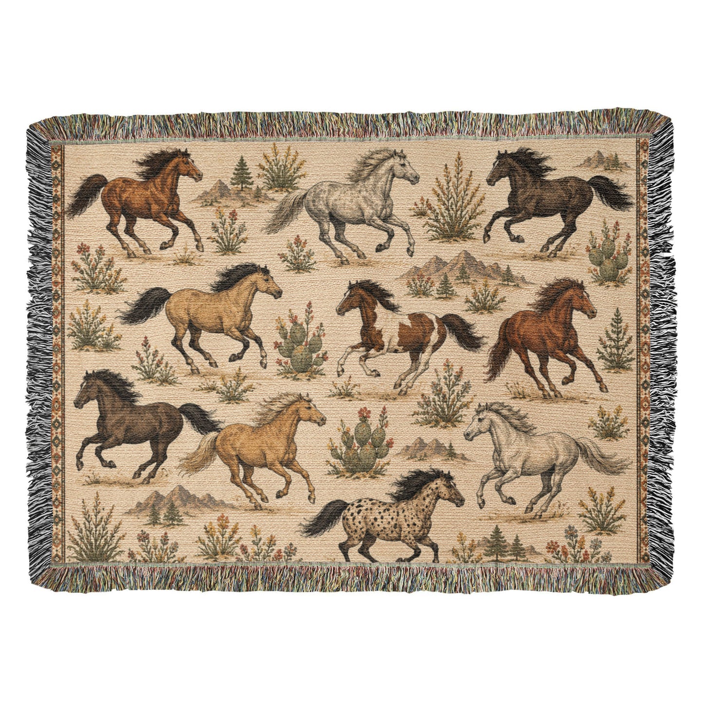 Wild Spirit Horse Blanket | Western Running Horses Throw Blanket | Rustic Ranch & Farmhouse Décor
