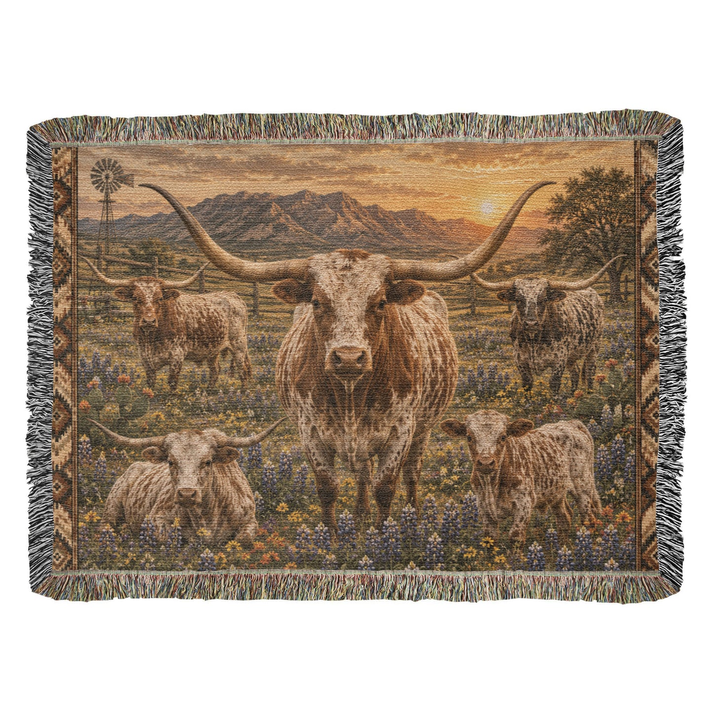 Texas Longhorn Woven Blanket | Western Ranch Throw