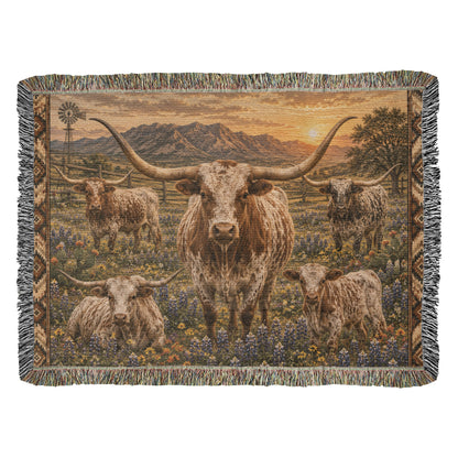 Texas Longhorn Woven Blanket | Western Ranch Throw