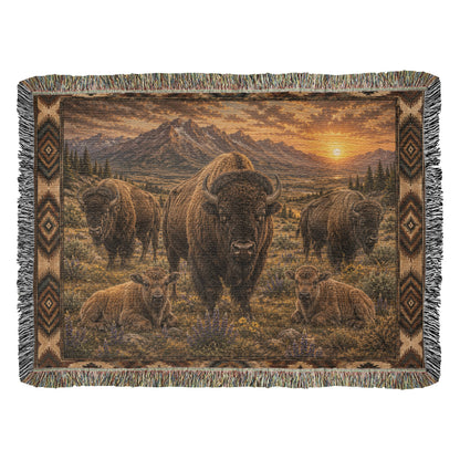 American Bison Woven Blanket | Rustic Western Throw