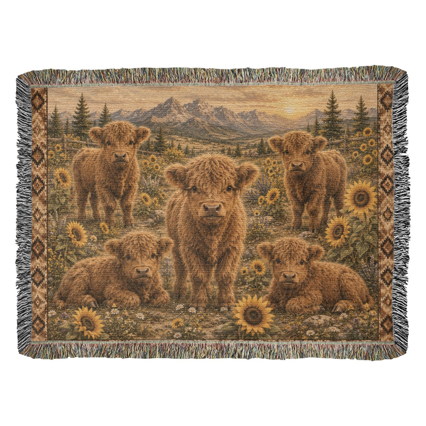 Highland Cow Calf Woven Blanket | Sunflower Farmhouse Throw