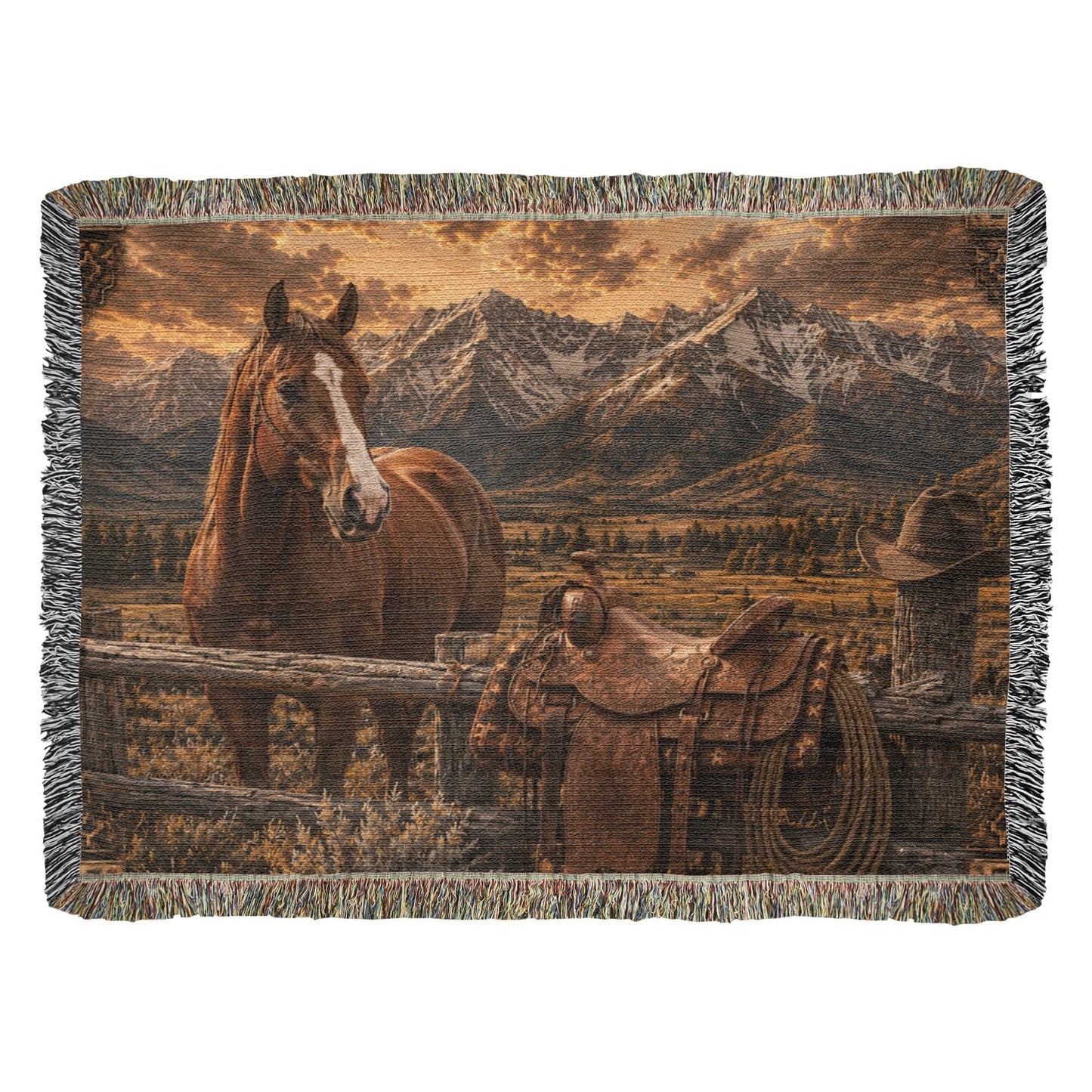 Luxury Mountain Ranch Horse Woven Blanket