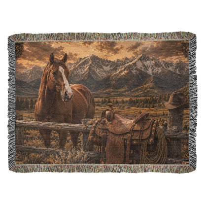 Mountain Ranch Horse Woven Blanket | Luxury Western Throw