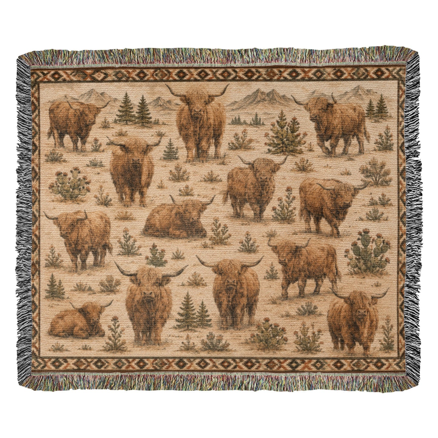 Highland Cow Woven Blanket | Rustic Farmhouse Throw | Western Country Decor | Highland Cattle Gift