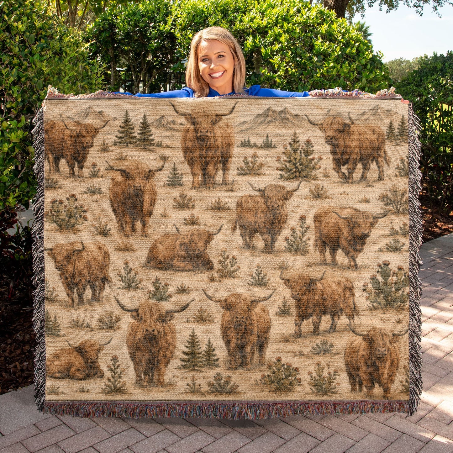 Highland Cow Woven Blanket | Rustic Farmhouse Throw | Western Country Decor | Highland Cattle Gift
