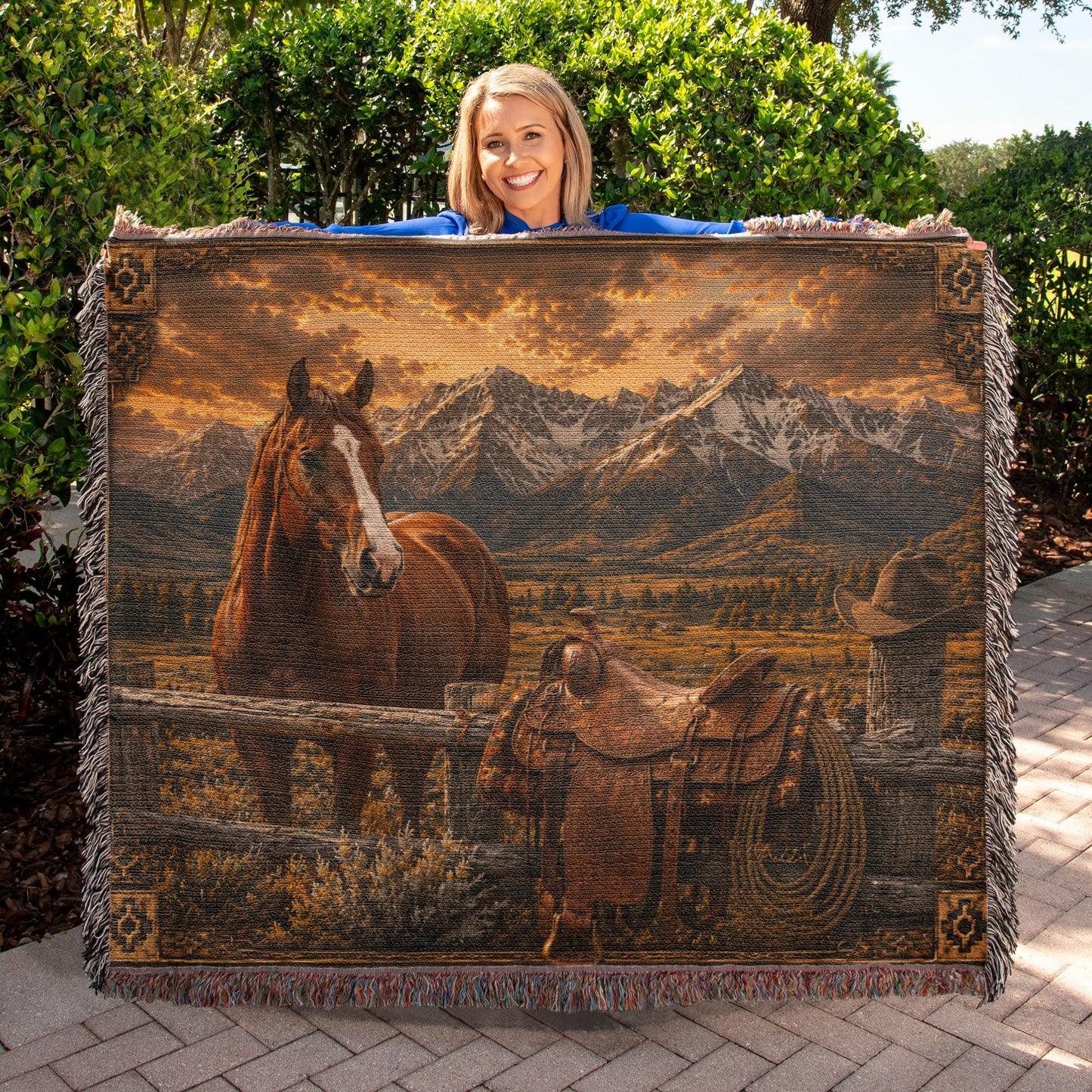 Luxury Mountain Ranch Horse Woven Blanket
