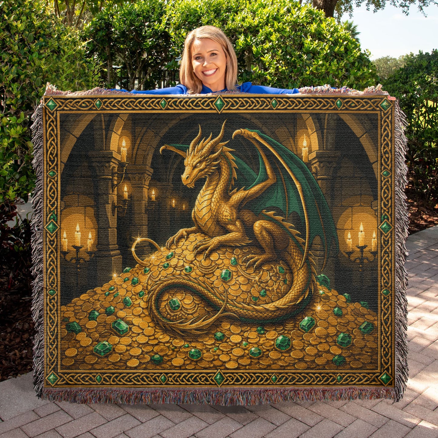 Golden Dragon Woven Blanket – Fantasy Castle Treasure Throw