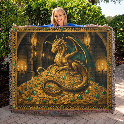 Golden Dragon Woven Blanket – Fantasy Castle Treasure Throw