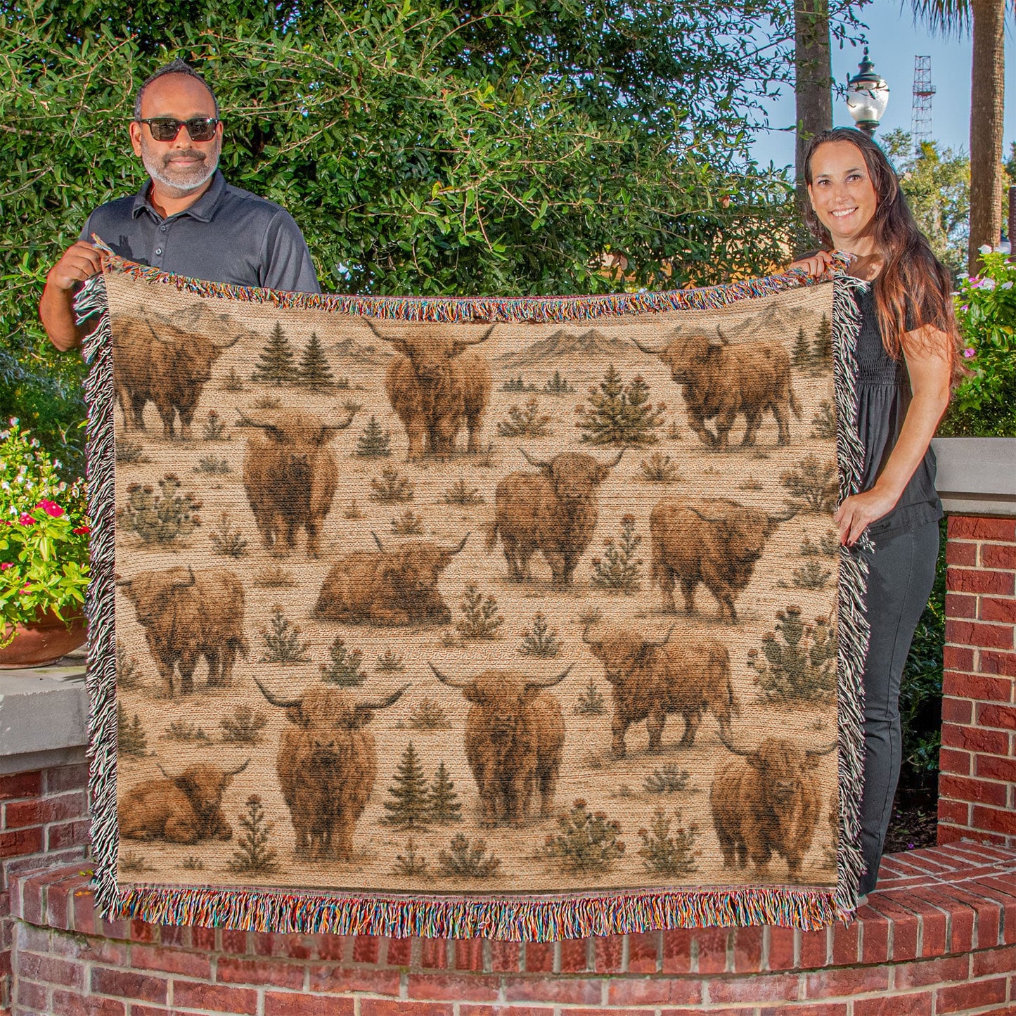 Highland Cow Woven Blanket | Rustic Farmhouse Throw | Western Country Decor | Highland Cattle Gift