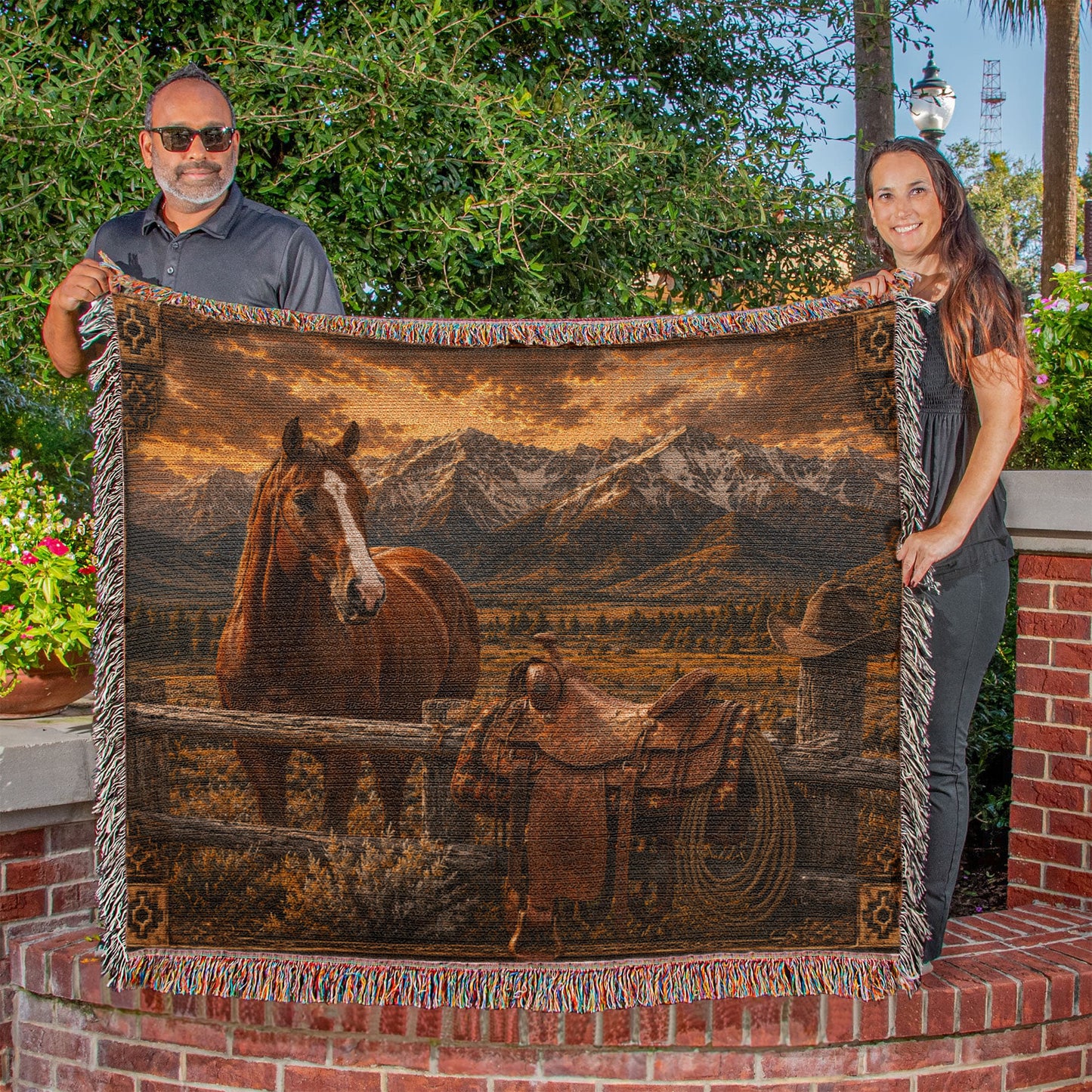Luxury Mountain Ranch Horse Woven Blanket