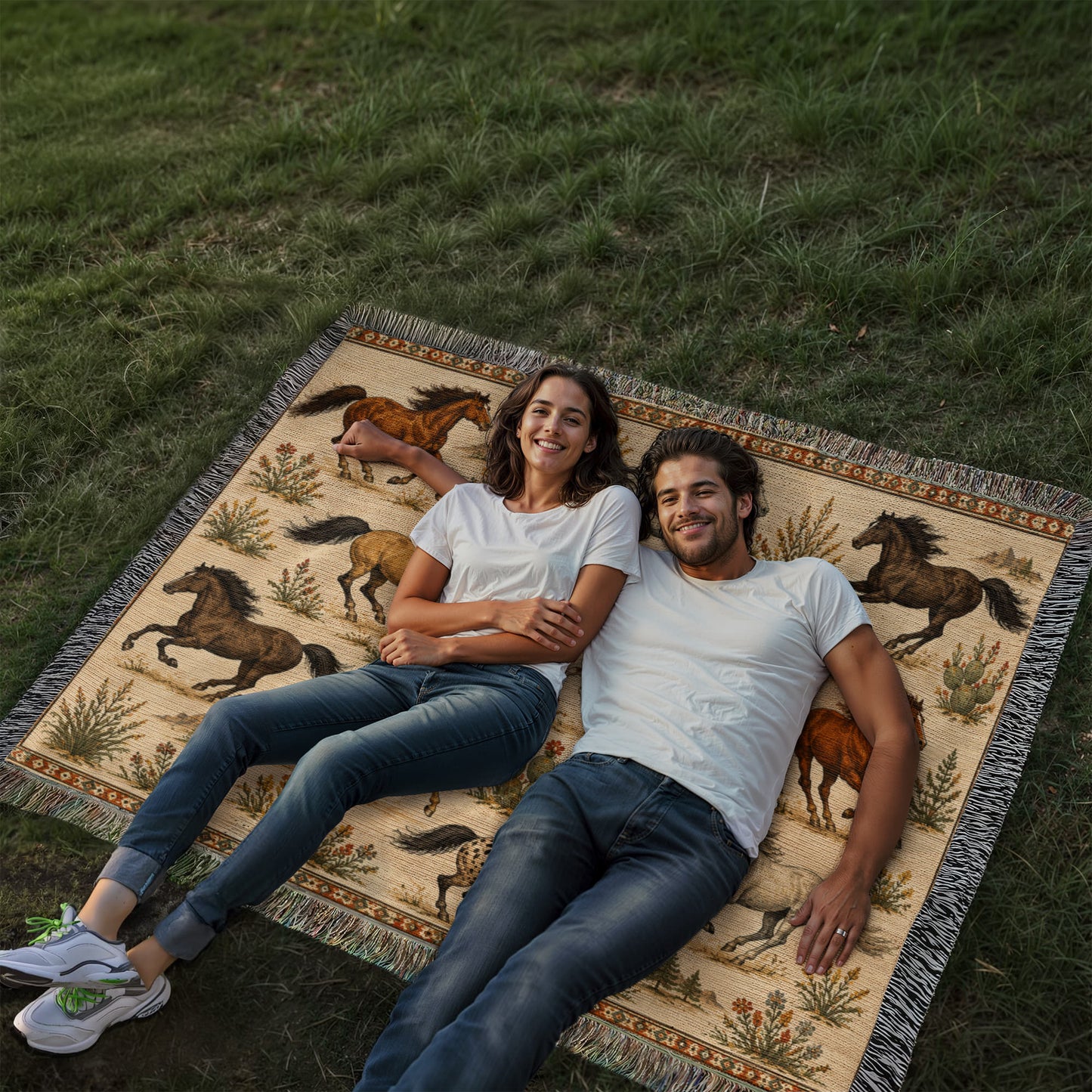 Wild Spirit Horse Blanket | Western Running Horses Throw Blanket | Rustic Ranch & Farmhouse Décor