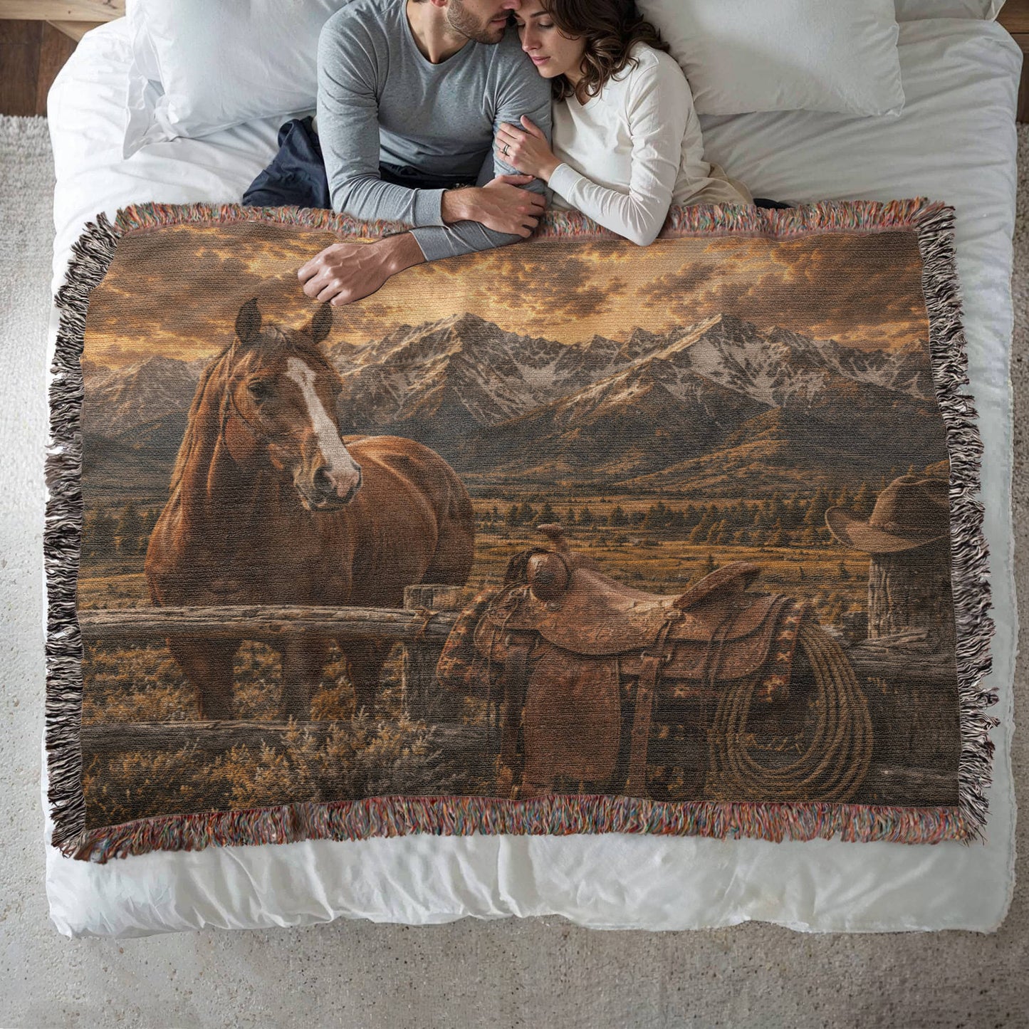 Luxury Mountain Ranch Horse Woven Blanket