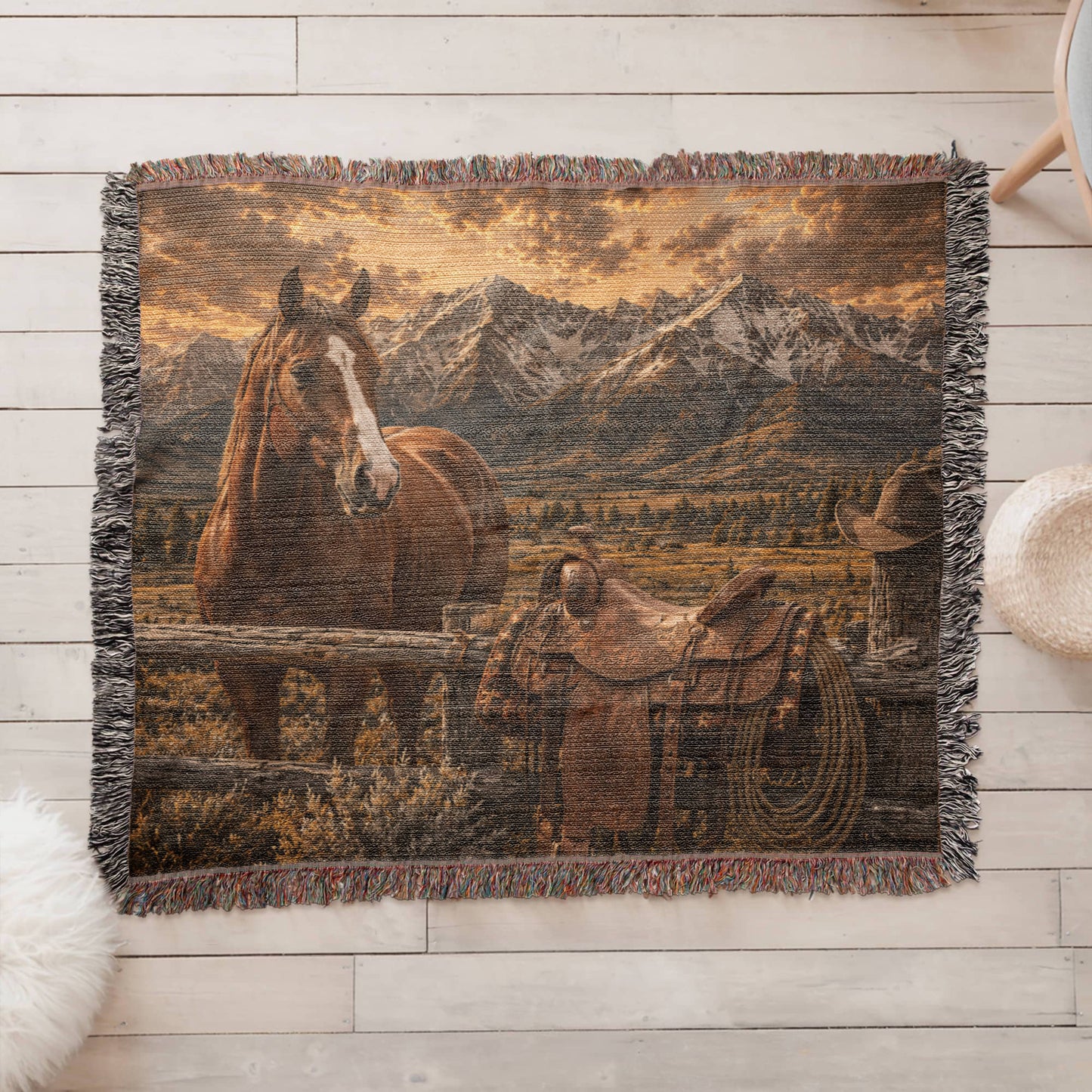 Luxury Mountain Ranch Horse Woven Blanket