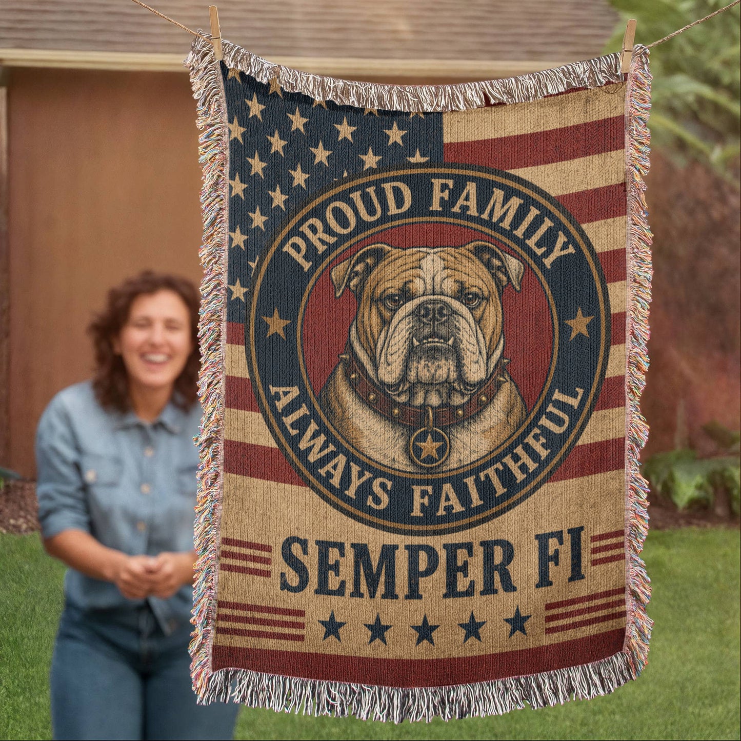 USMC Woven Blanket – Proud Family of a United States Marine | Military Heirloom Gift | Marine Corps Home Décor