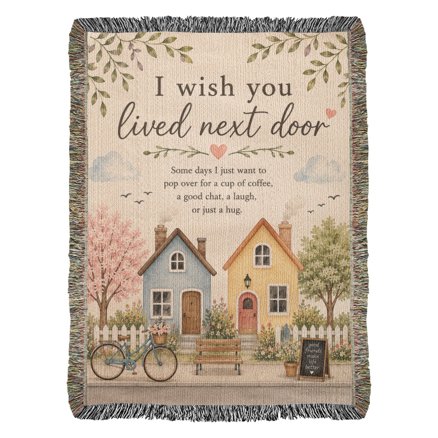 I Wish You Lived Next Door – Friendship Blanket for Best Friend | Long Distance Friend Gift & Neighbor Keepsake