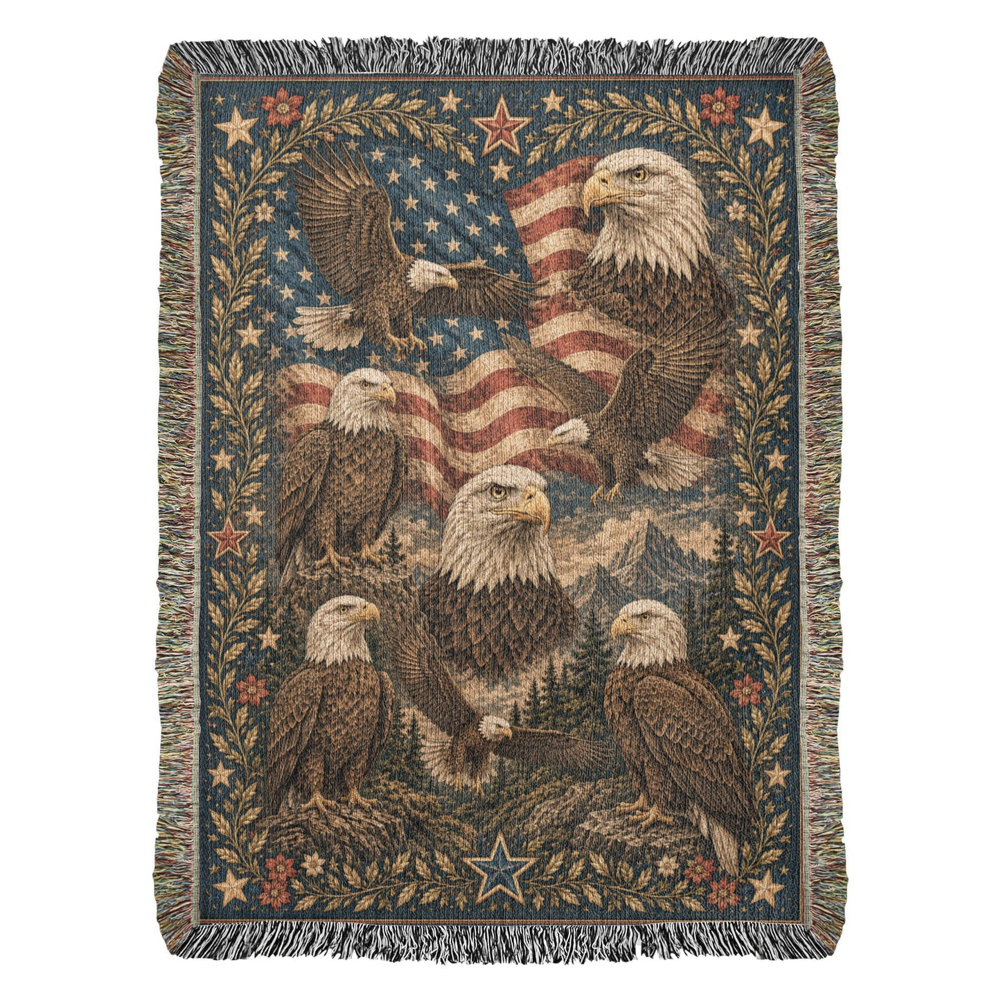 Patriotic Eagle Woven Blanket | American Flag Wildlife Throw Blanket