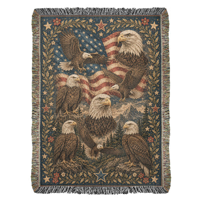 Patriotic Eagle Woven Blanket | American Flag Wildlife Throw Blanket