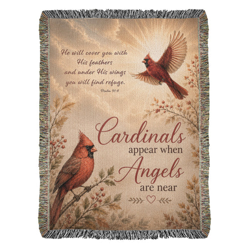 Cardinal Memorial Blanket | Cardinals Appear When Angels Are Near | Psalm 91:4 Sympathy Gift