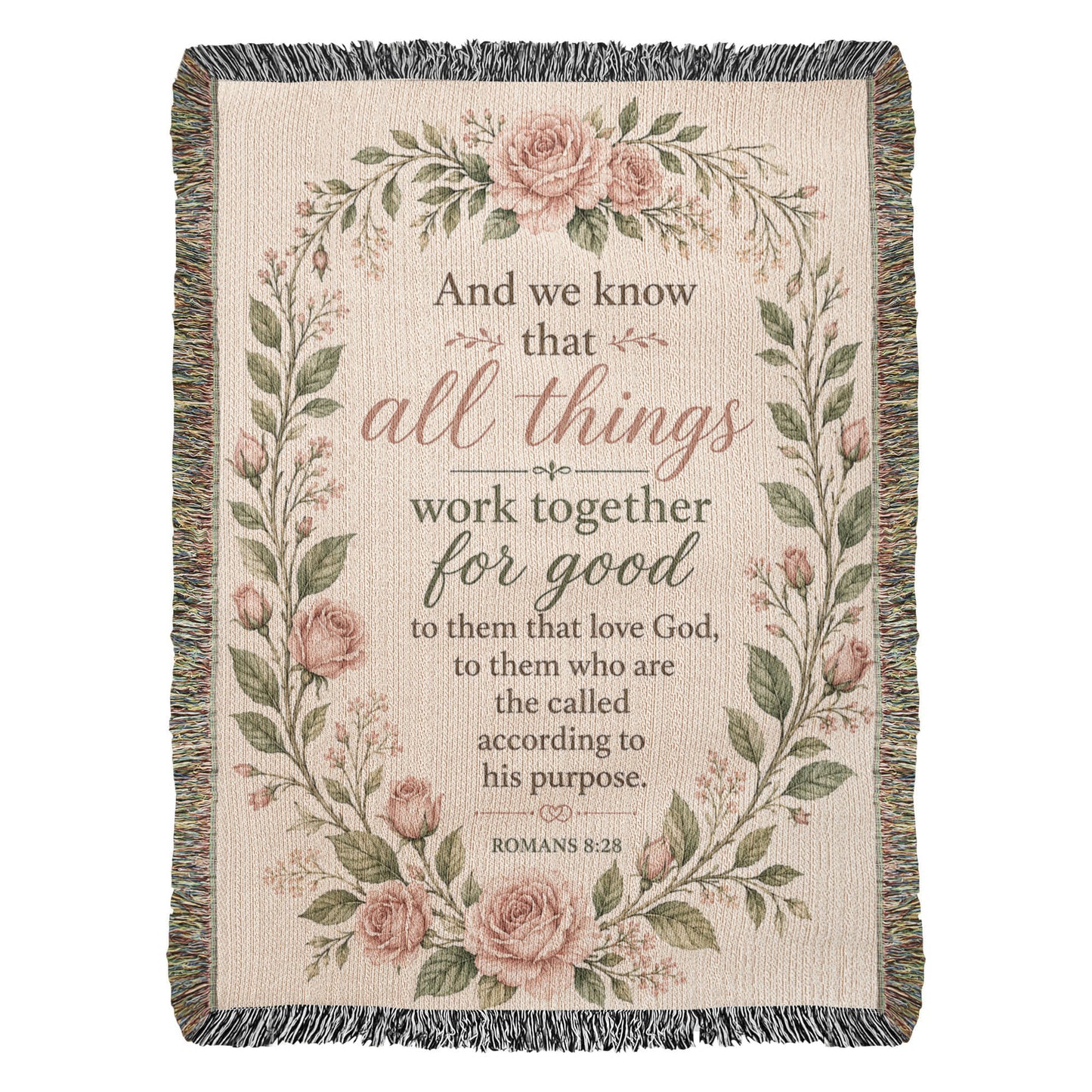 Romans 8:28 Woven Blanket | Floral Christian Gift