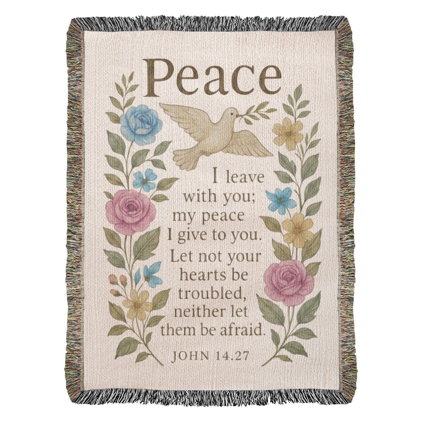 Peace I Leave With You – John 14:27 Christian Floral Dove Wall Art | Faith-Inspired Scripture Poster