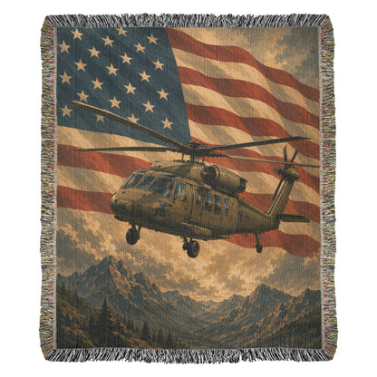 Army Helicopter Woven Blanket | Patriotic Military Gift