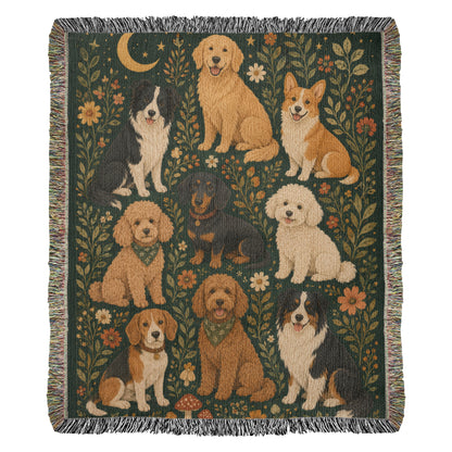 Dog Lover Woven Blanket | Floral Woodland Dogs Throw