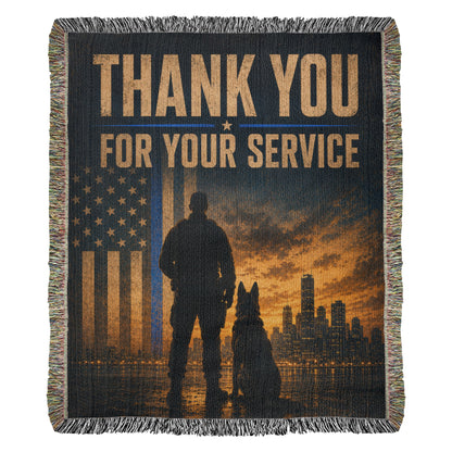 Thank You For Your Service Police K9 Woven Blanket | Law Enforcement Appreciation Gift