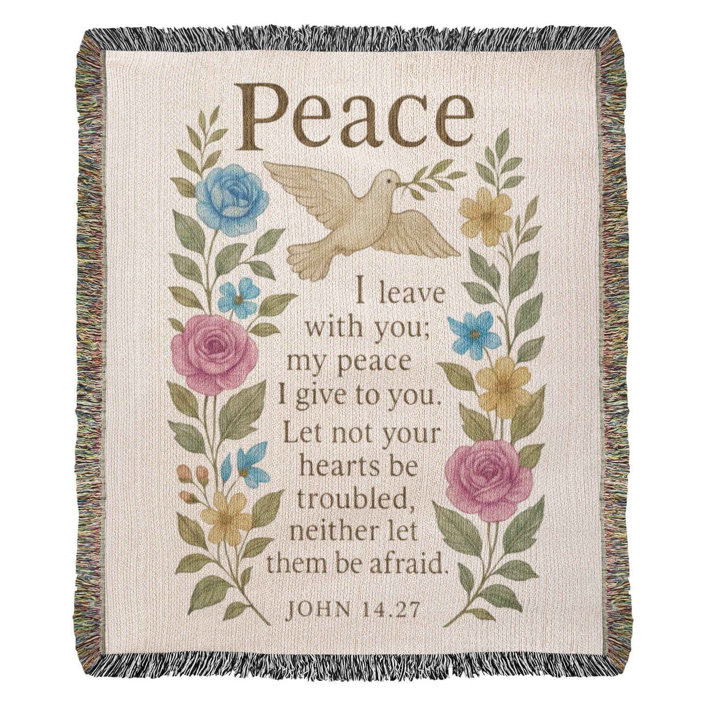 Peace I Leave With You – John 14:27 Christian Floral Dove Wall Art | Faith-Inspired Scripture Poster